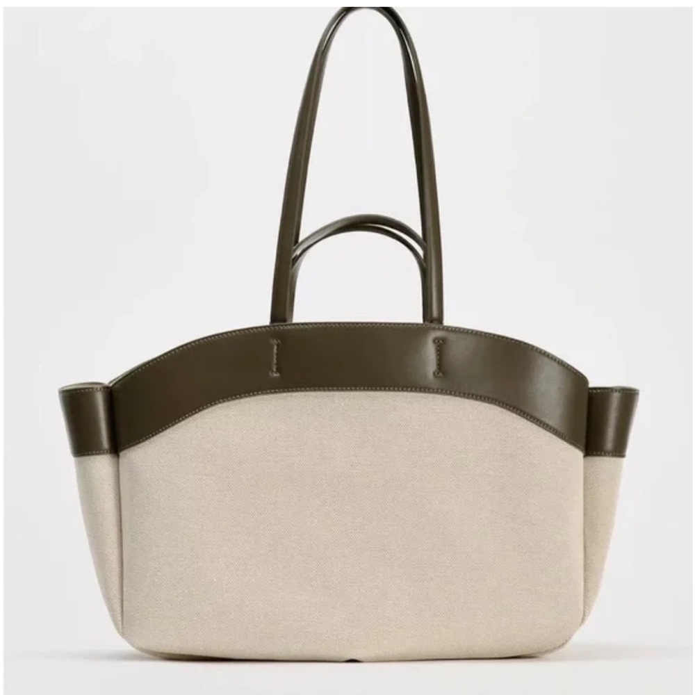 Zara Olive and Cream Canvas Tote Bag